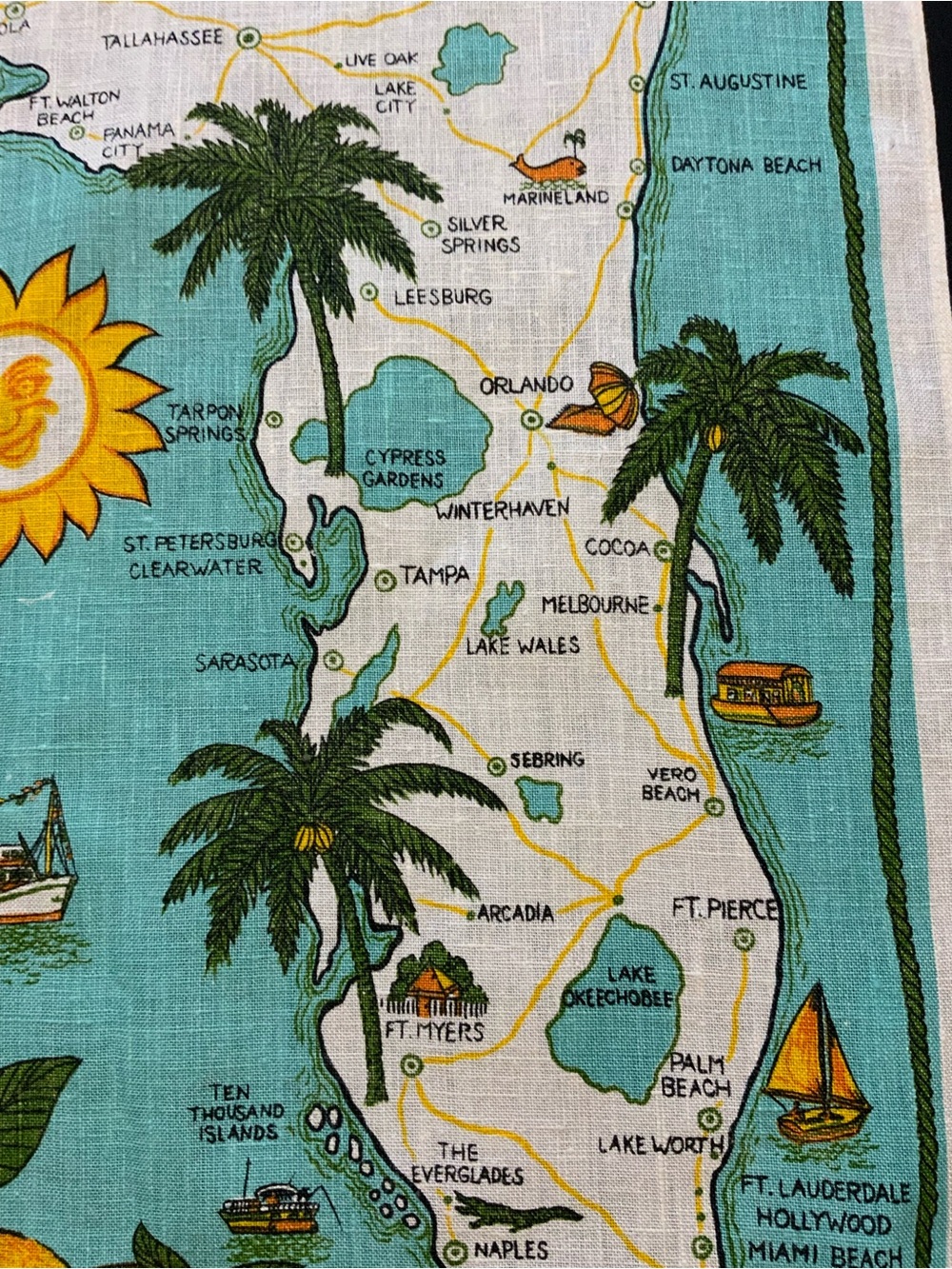 1950-60’s Florida tea towel. Pre-Disney. Rich and vibrant turquoise and orange - Picture 6 of 7